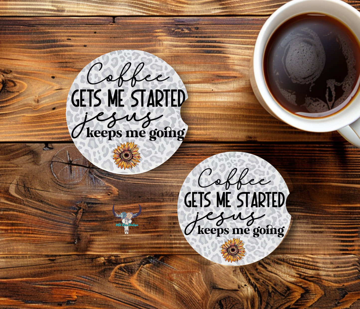 Coffee gets me started Car Coasters