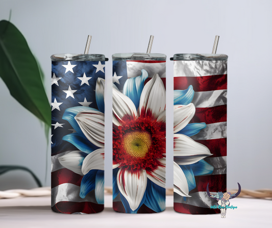 American Flag Flower 20oz Tumbler