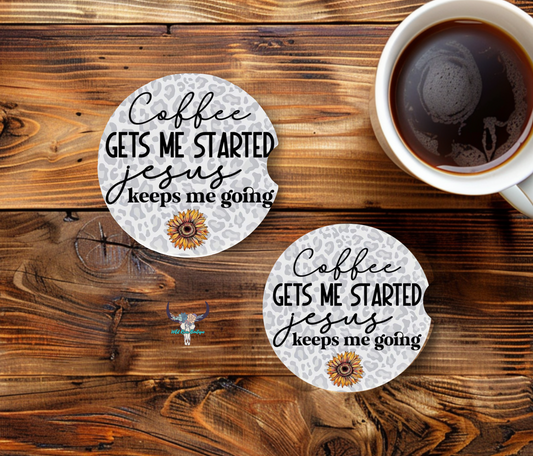 Coffee gets me started Car Coasters