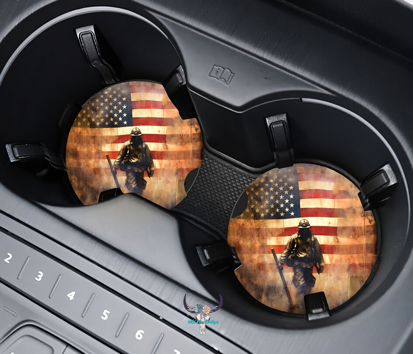 Firefighter/American Flag Car Coasters