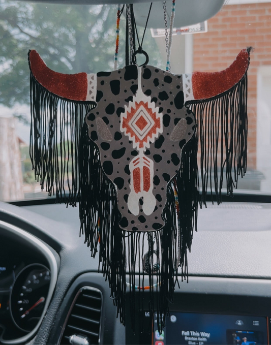 Cow Print Bull Skull Car Freshie
