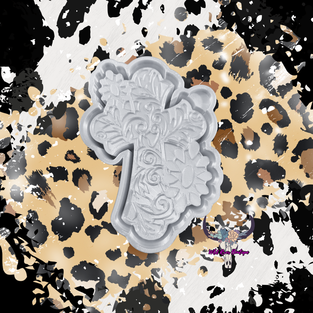 Tooled Leather Cross Freshie Mold
