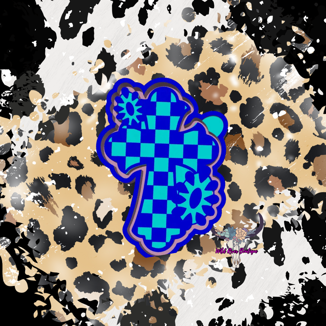 Checkered Cross with Gems Freshie Mold