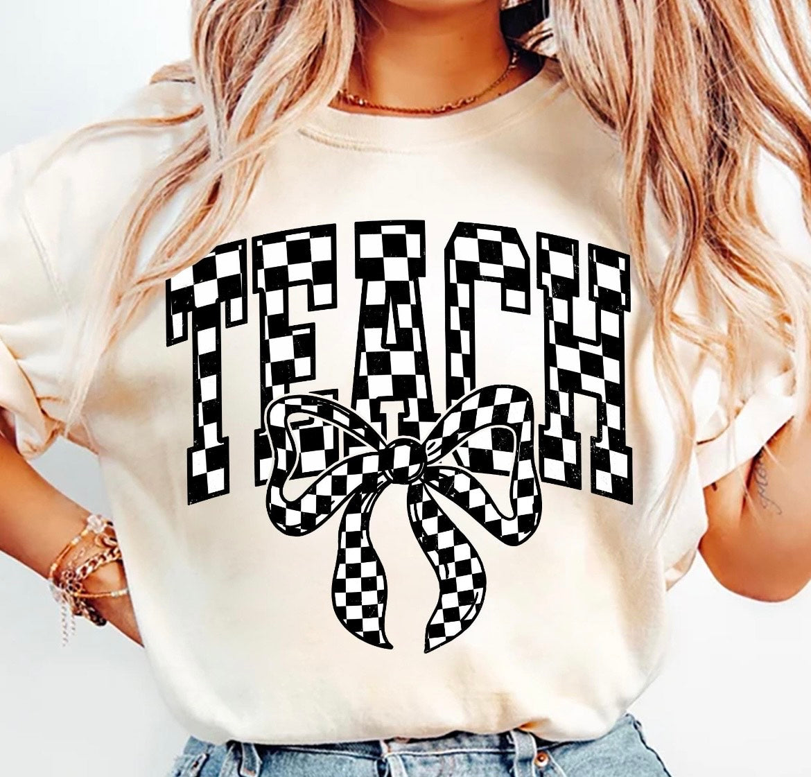Black and White Checkered Teach Tee